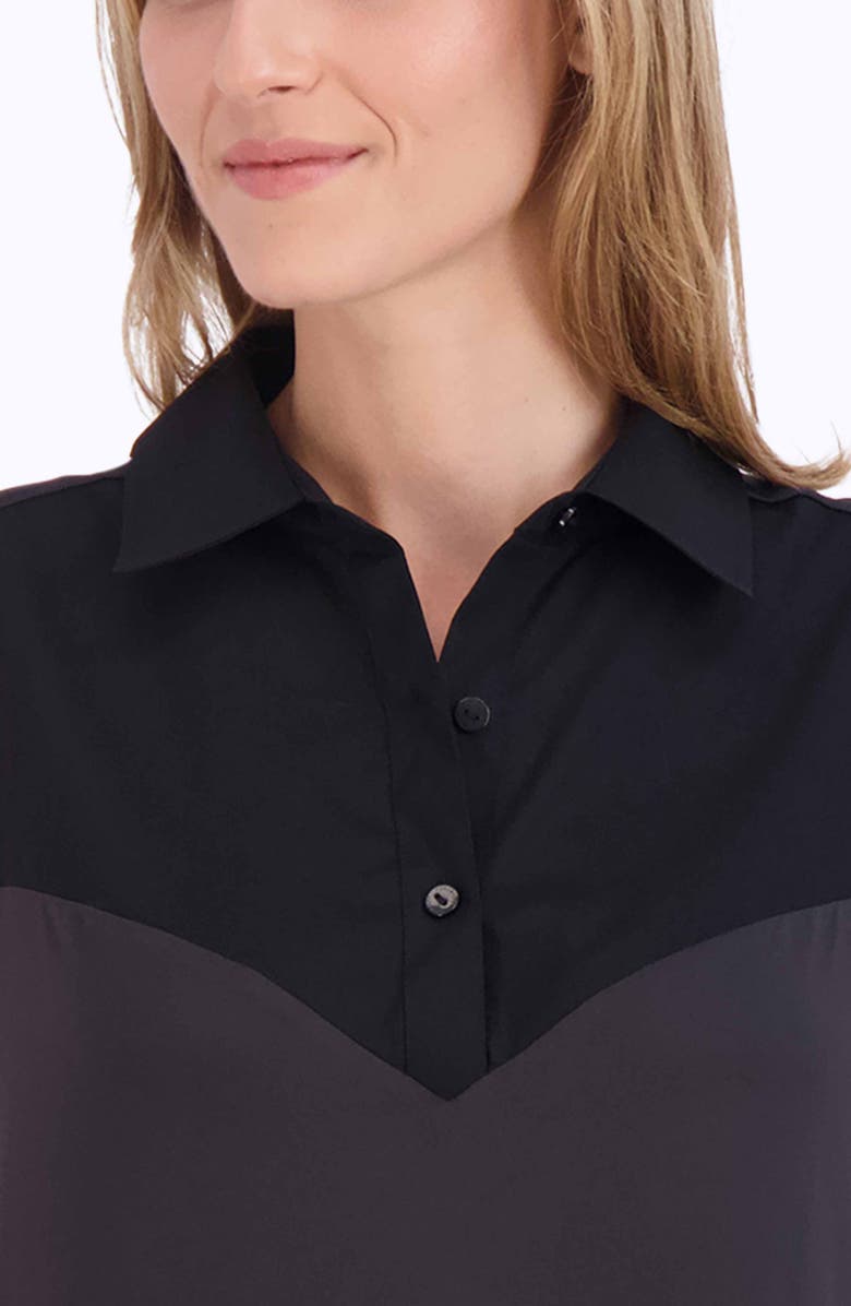 Foxcroft Sasha Mixed Media Sleeveless Layered Shirt, Alternate, color, Black