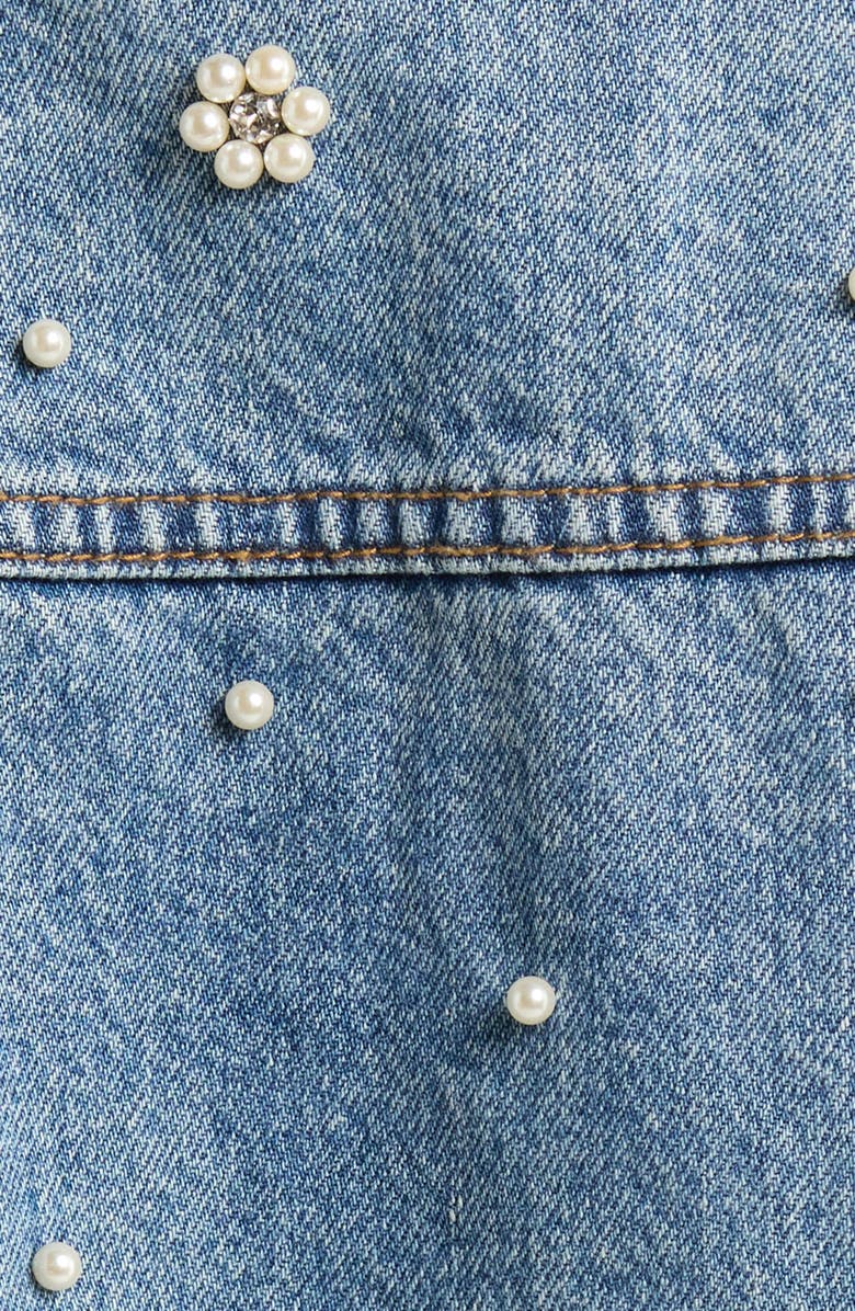 Steve Madden Blu Faux Pearl Detail Short Sleeve Denim Jacket, Alternate, color, Coastal Buffalo