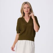 Krimson Klover Tansy Short Sleeve Pointelle Henley Sweater