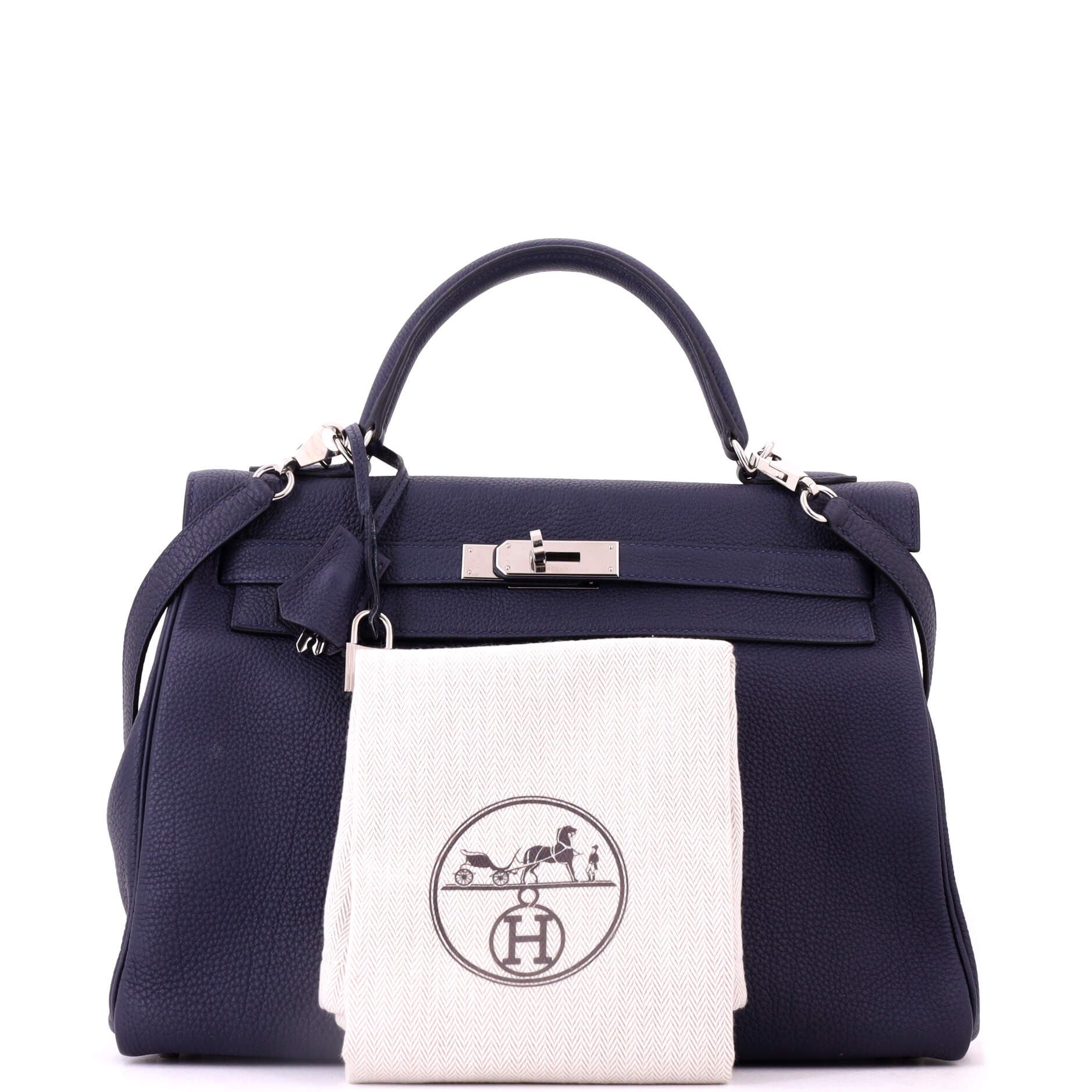 Kelly Handbag Blue Togo with Palladium Hardware 32, Alternate, color, Bleu Nuit