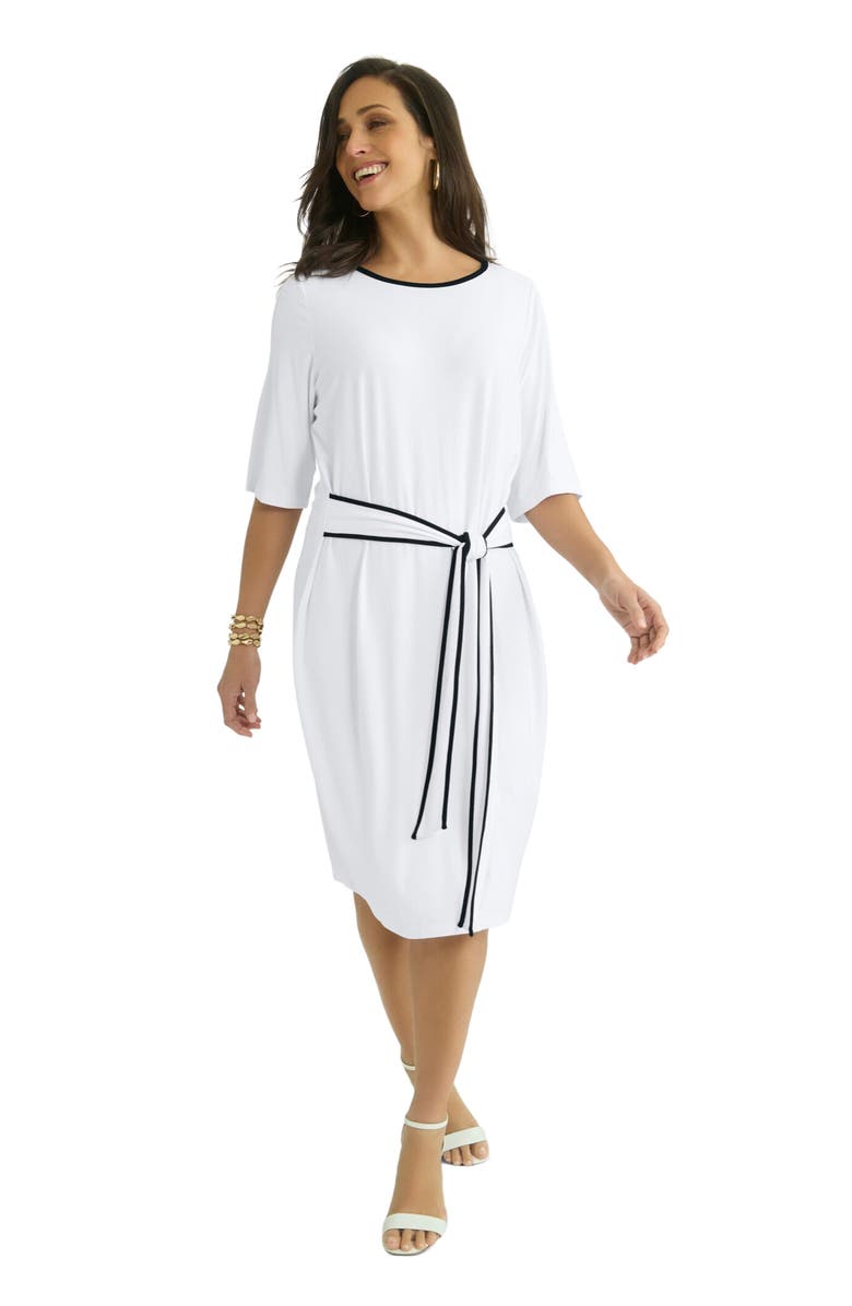 Jessica London Tie Waist Dress, Main, color, White Black