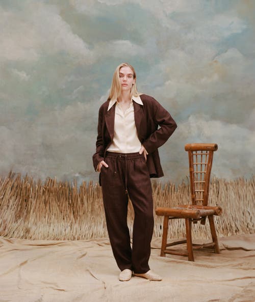 Tombolo Easy-going Jacket In Brown Linen
