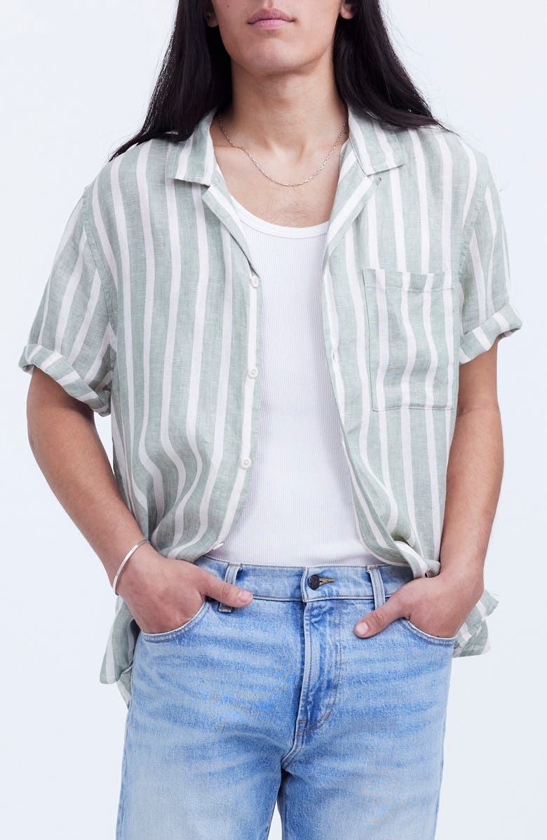 Madewell Men's Easy Linen Short Sleeve Shirt, Main, color, Dried Aloe