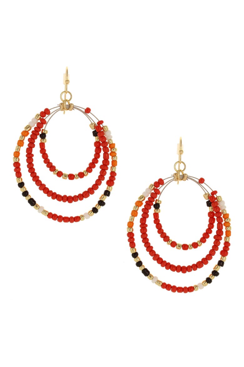 Tara Bead Hoop Earrings, Main, color, GOLD / CORAL