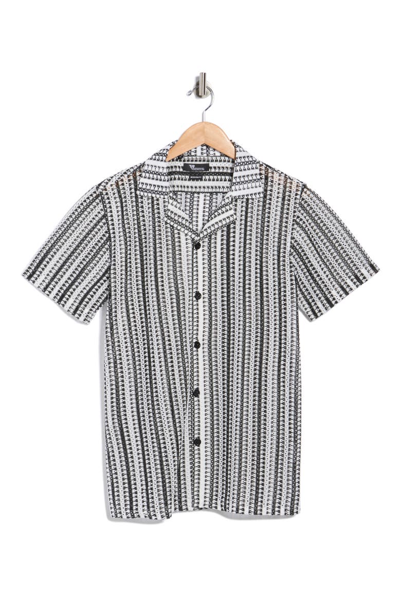 Modern Fit Textured Camp Shirt, Alternate, color, BLACK