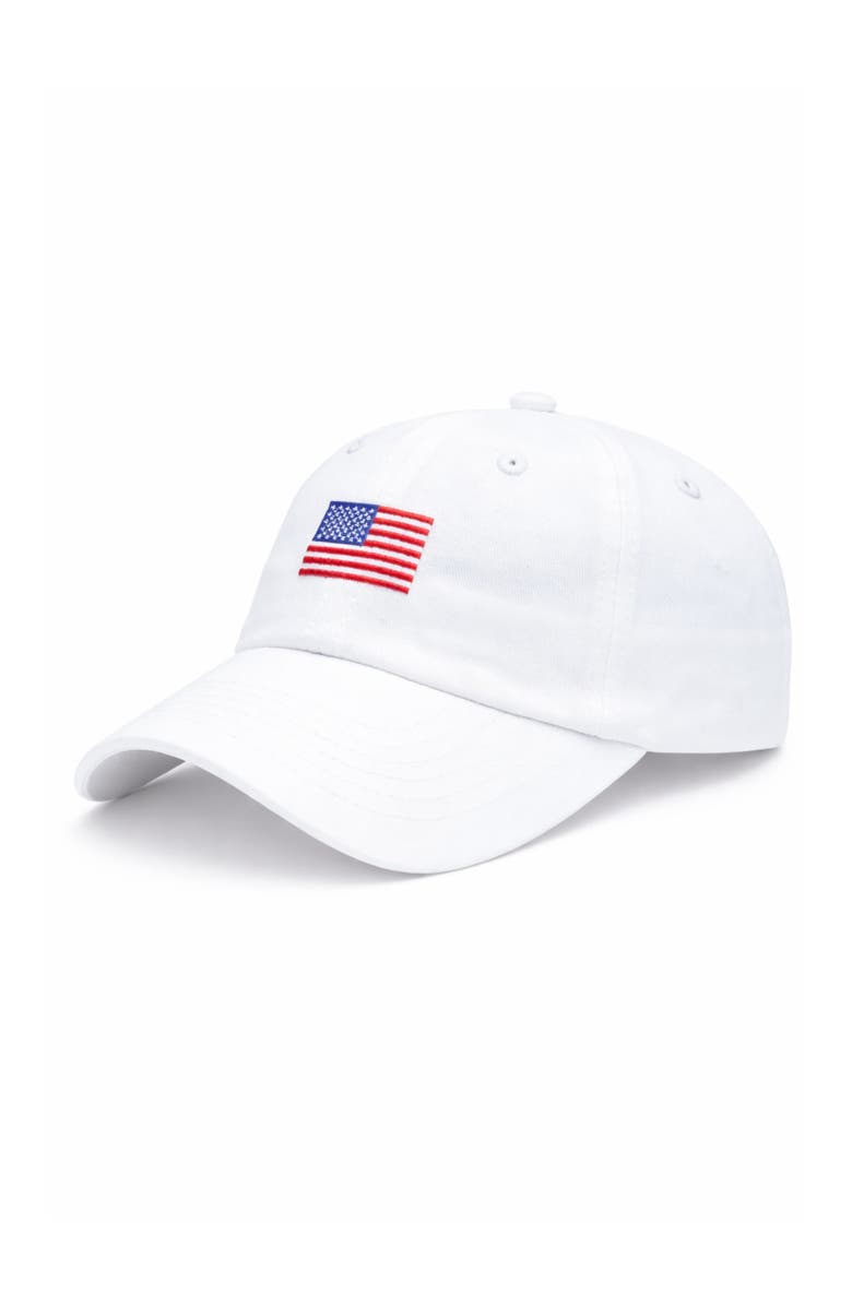 Bits & Bows Adult American Flag Baseball Hat, Main, color, White