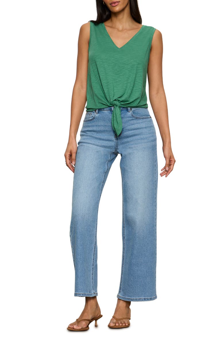 V-Neck Tie Hem Slub Tank, Alternate, color, GREEN JUICE
