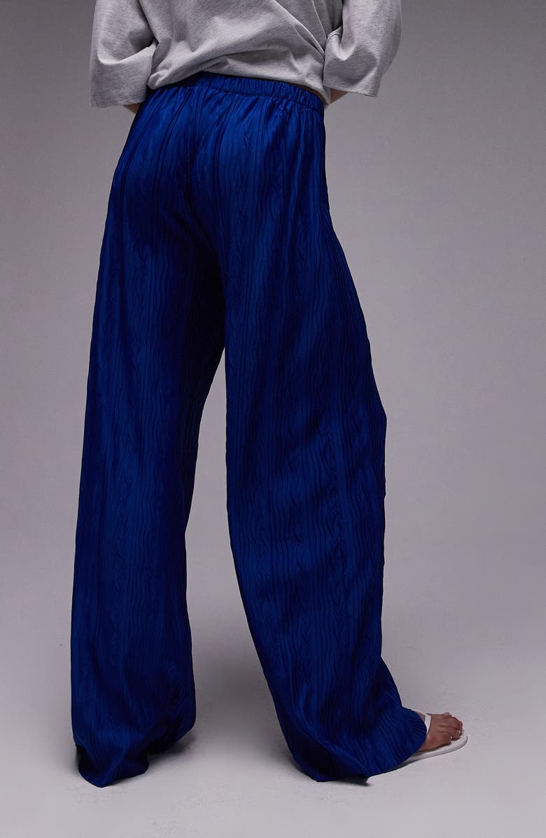 Topshop Plissé Pull-On Wide Leg Pants, Alternate, color, Mid Blue