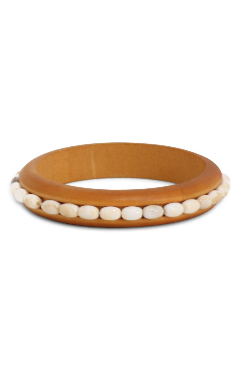 Petit Moments Wooden Beaded Cuff Bracelet, Main, color, Wood