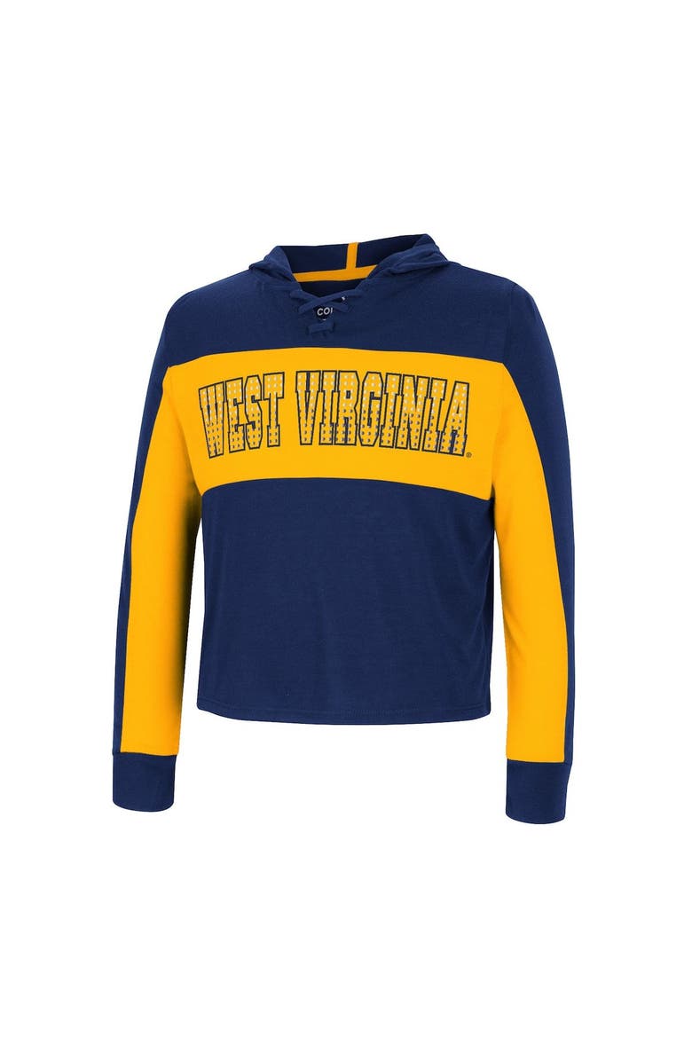 COLOSSEUM Girls Youth Colosseum Navy West Virginia Mountaineers Galooks Hoodie Lace-Up Long Sleeve T-Shirt, Alternate, color, 