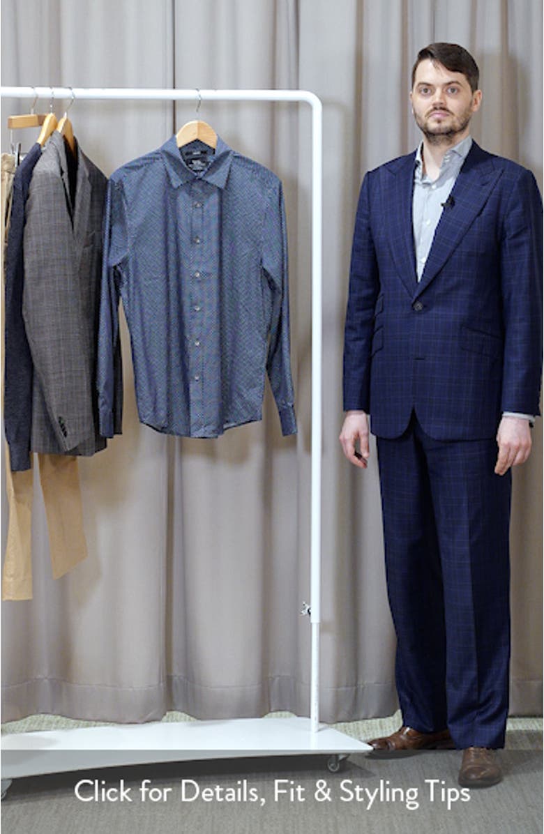 Slim Fit Navy Geometric Print Performance Button-Up Shirt, sales video thumbnail