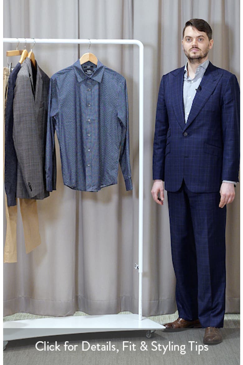 Slim Fit Navy Geometric Print Performance Button-Up Shirt video