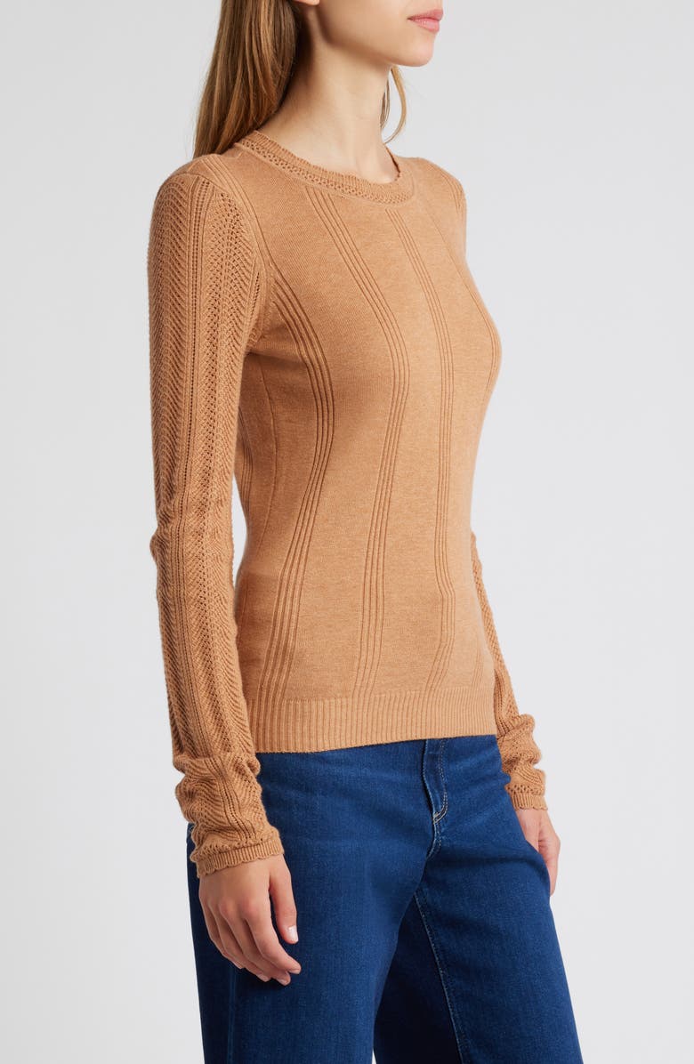 PAIGE Claire Pointelle Organic Cotton Blend Crewneck Sweater, Alternate, color, Macchiato