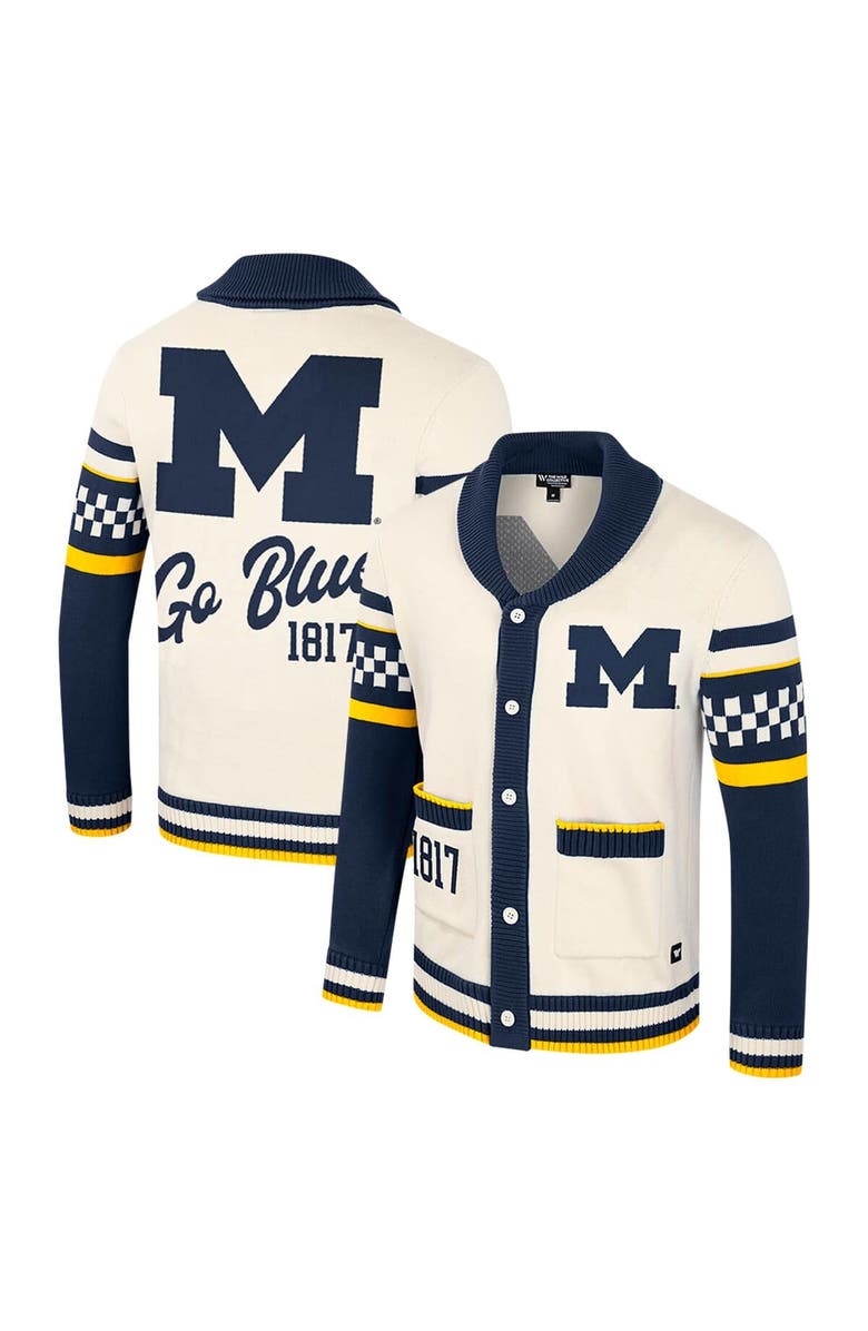 COLOSSEUM Women's Colosseum Cream Michigan Wolverines Wild Collective Button-Up Jacquard Sweater, Alternate, color, Cream