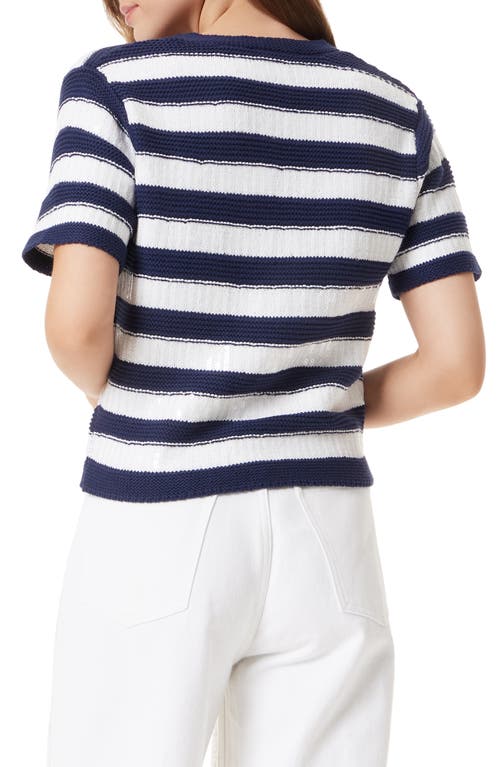 Sam Edelman Colleen Stripe Short Sleeve Cardigan In Navy Stripe