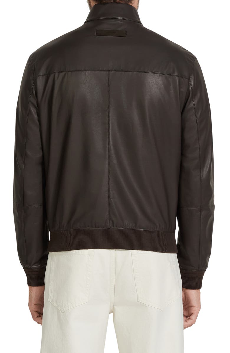 ZEGNA Leather Jacket, Alternate, color, Dark Brown Solid