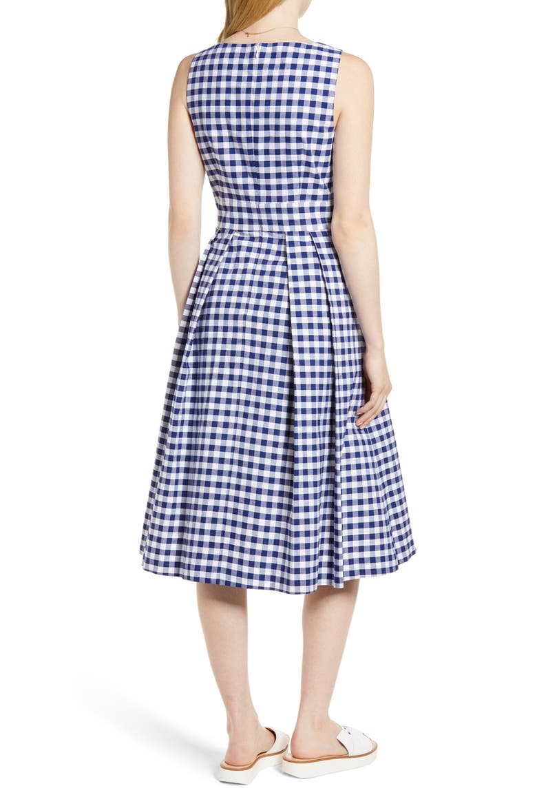Gingham Fit & Flare Midi Dress, Alternate, color, NAVY GINGHAM