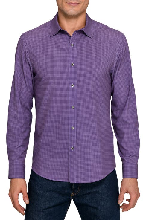 Slim Fit Square Geo Print Performance Button-Up Shirt