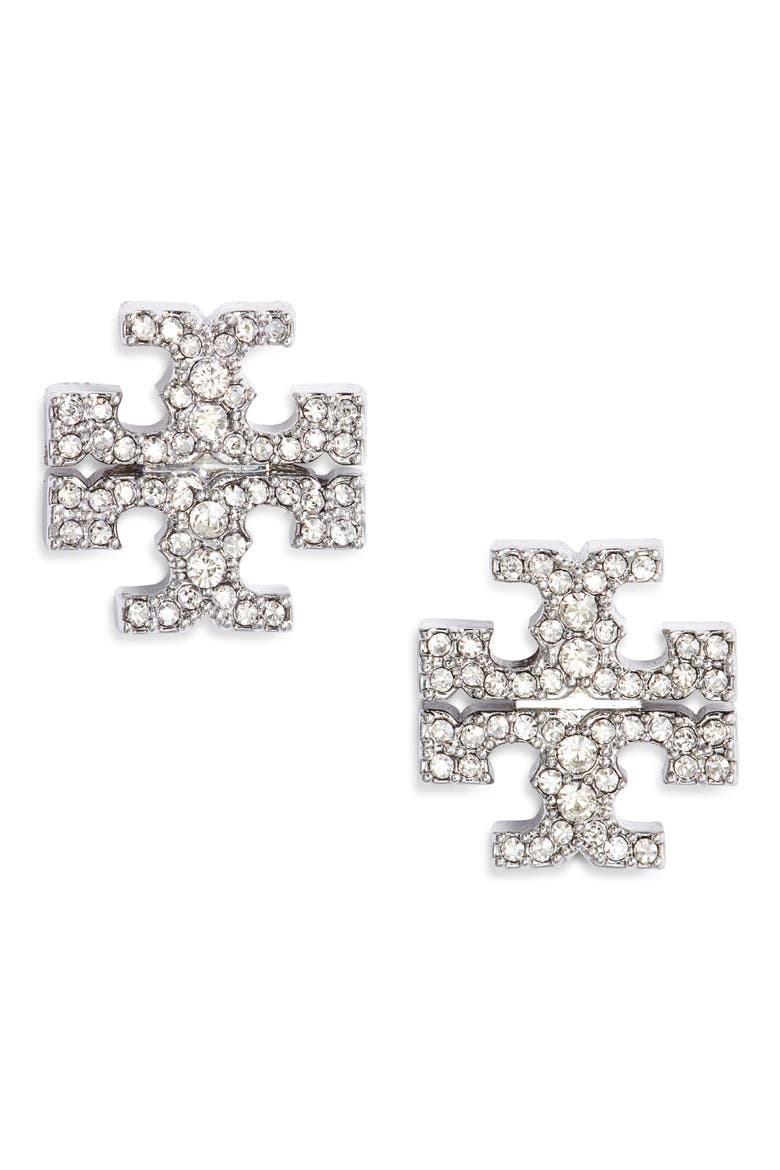Kira Pavé Stud Earrings, Main, color, TORY SILVER / CRYSTAL