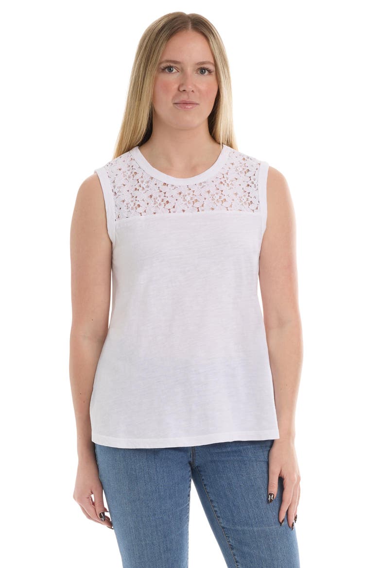 Shell with Lace Yoke Top, Main, color, White