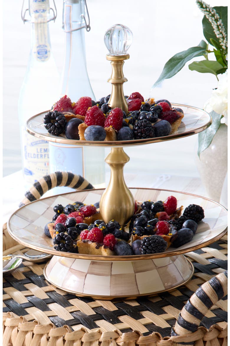 Royal Check Enameled Steel 2-Tier Sweet Stand, Alternate, color, MOCHA