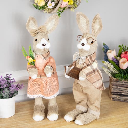 Northlight Rustic Girl Rabbit Easter Figure With Flowers In Beige