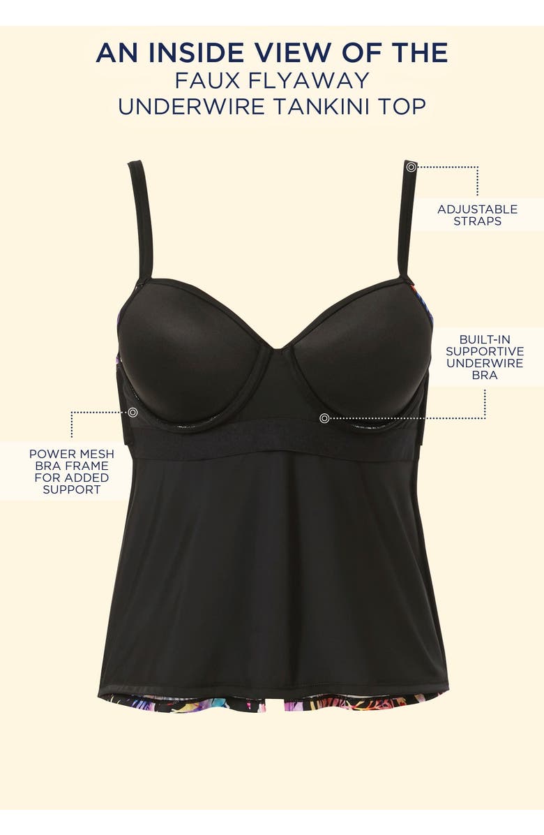 Swimsuits for All Faux Flyaway Underwire Tankini Top, Alternate, color, Watercolor Floral