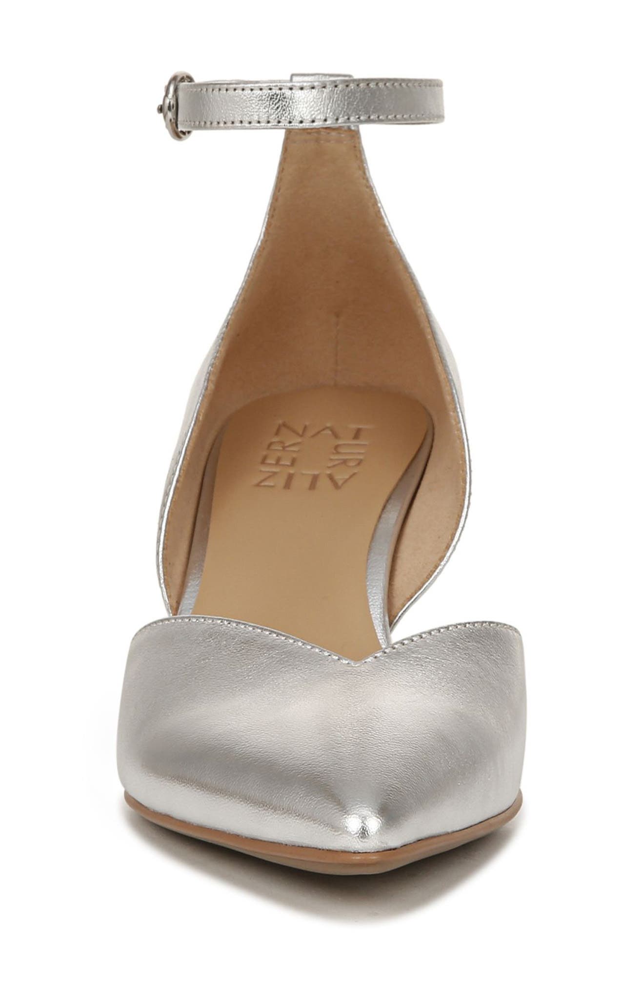 Evelyn Ankle Strap Pointed Toe Pump, Alternate, color, SILVER LEATHER