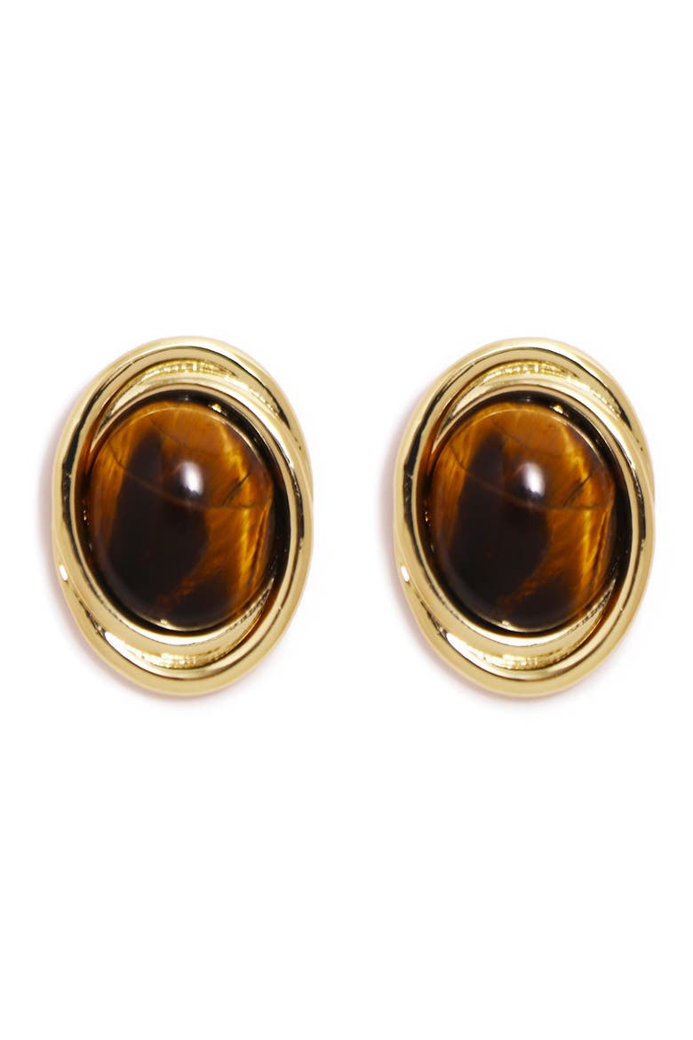 Heirloom Tiger's Eye Quartz Stud Earrings, Main, color, GOLD