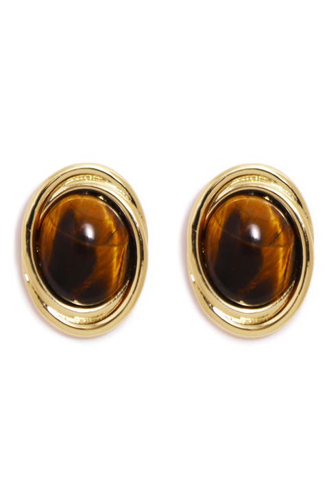 Heirloom Tiger's Eye Quartz Stud Earrings
