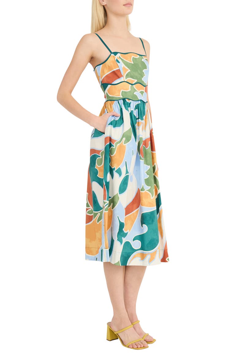 Geo Print A-Line Dress, Alternate, color, PASTEL BLUE/DEEP EMERALD