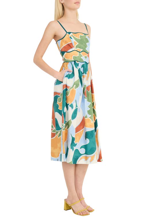 Donna Morgan Geo Print A-line Dress In Pastel Blue/deep Emerald