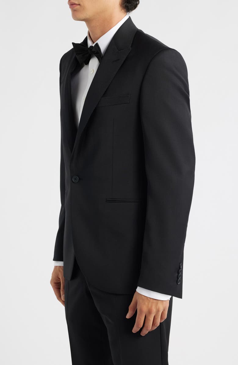 AllSaints Ryder Peak Lapel Black Stretch Wool Tuxedo Jacket, Alternate, color, Black