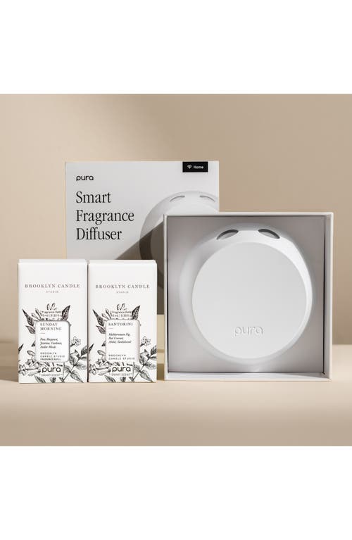 Pura X Brooklyn Candle Studio Santorini & Sunday Morning 4 Smart Fragrance Diffuser & Refill Set In White