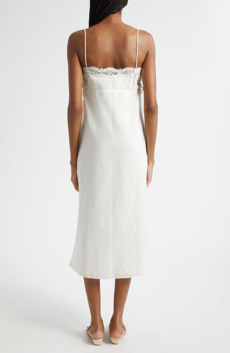 POSSE Darya Broderie Trim Side Tie Midi Dress, Alternate, color, Cream