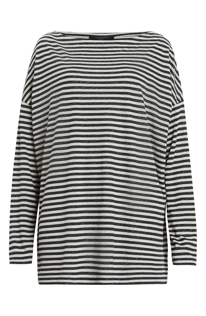AllSaints Rita Stripe Long Sleeve Boatneck T-Shirt, Alternate, color, Chalk/ Ink
