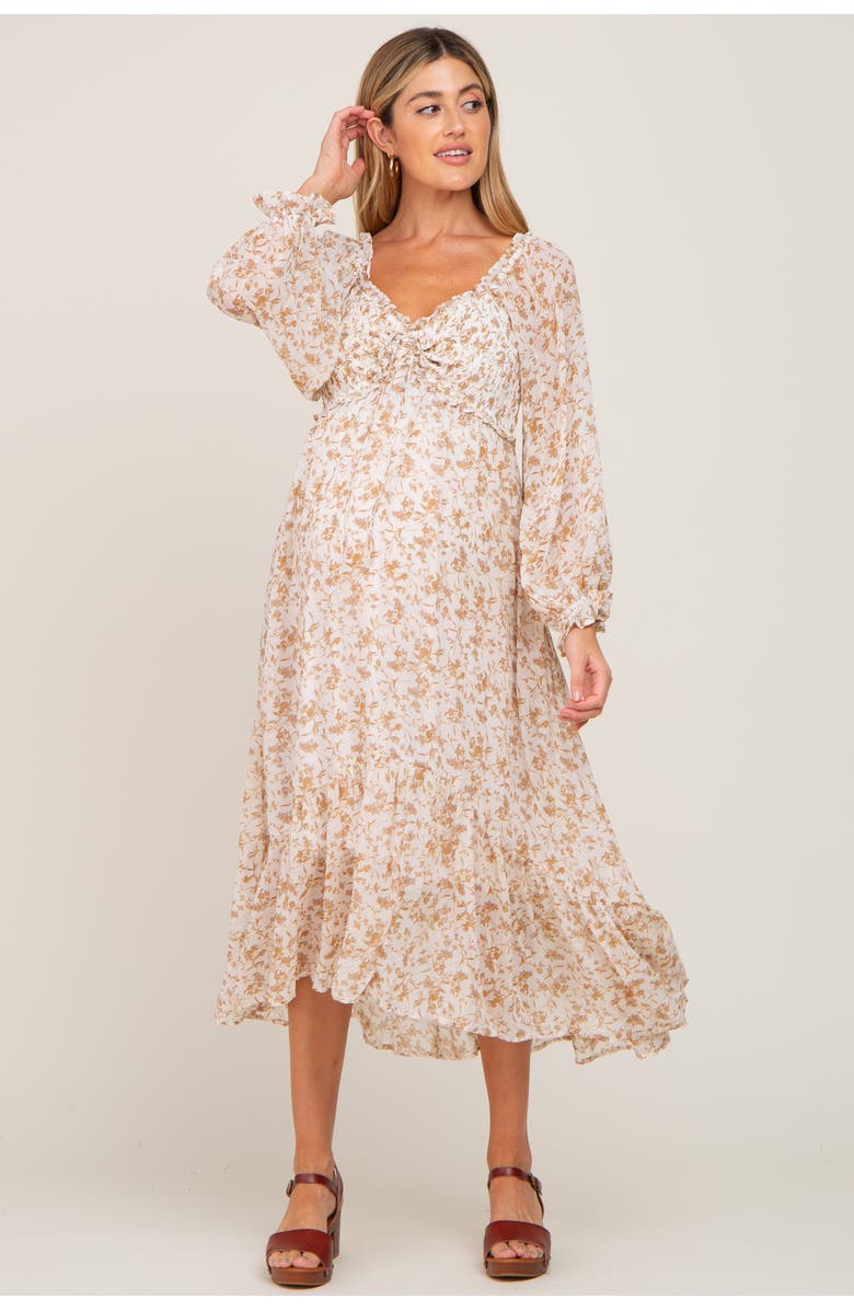 PinkBlush Floral Chiffon Ruffle Maxi Dress, Main, color, Ivory