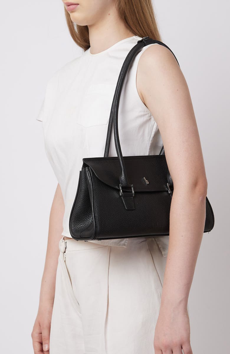 behno Coco Baguette Pebble Leather Shoulder Bag, Alternate, color, Black