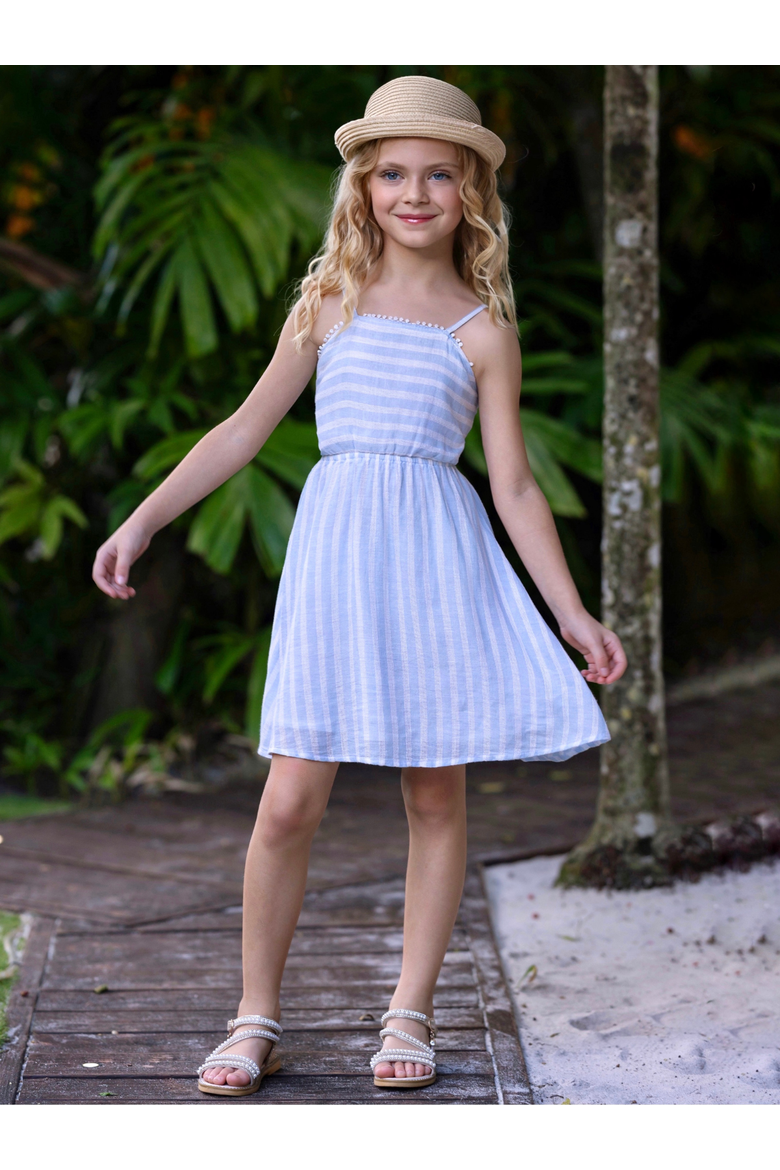 Coastal Blue Stripe Cotton Sundress, Alternate, color, Blue