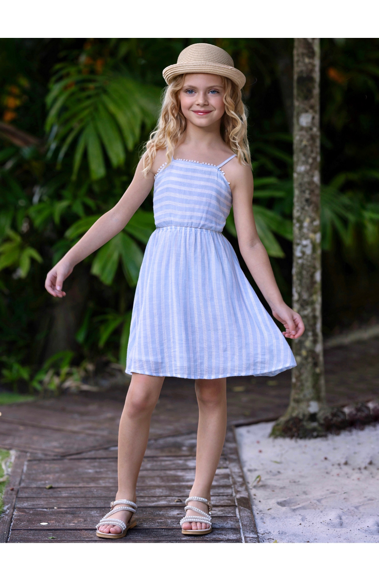 Mia Belle Girls Coastal Blue Stripe Cotton Sundress, Alternate, color, Blue