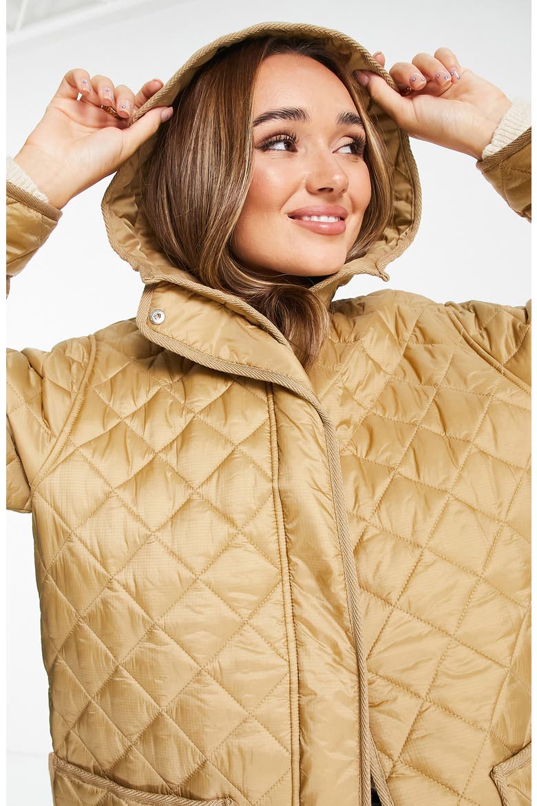 Quilted Longline Coat, Alternate, color, CAMEL