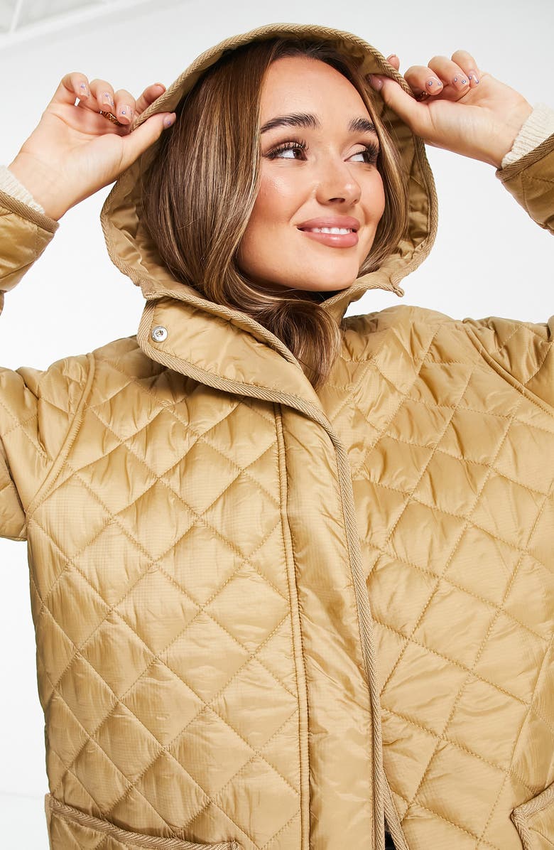 ASOS DESIGN Quilted Longline Coat, Alternate, color,