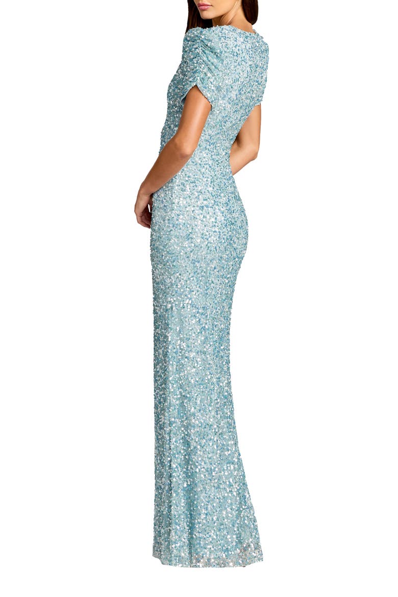 Women's Embellished Mesh High Neck Puff Sleeve Gown, Alternate, color, Powder Blue