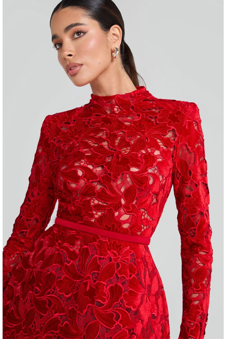 Lydia Lace Long Sleeve Minidress, Alternate, color, RED