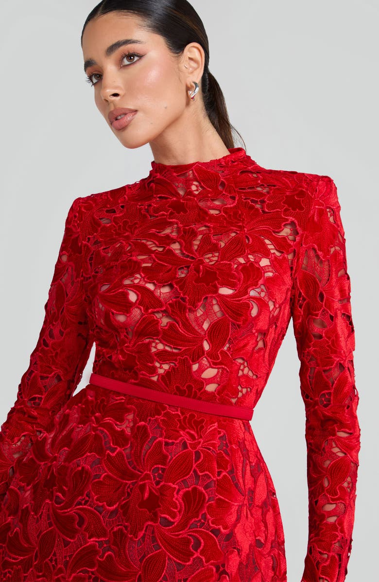 NADINE MERABI Lydia Lace Long Sleeve Minidress, Alternate, color, Red