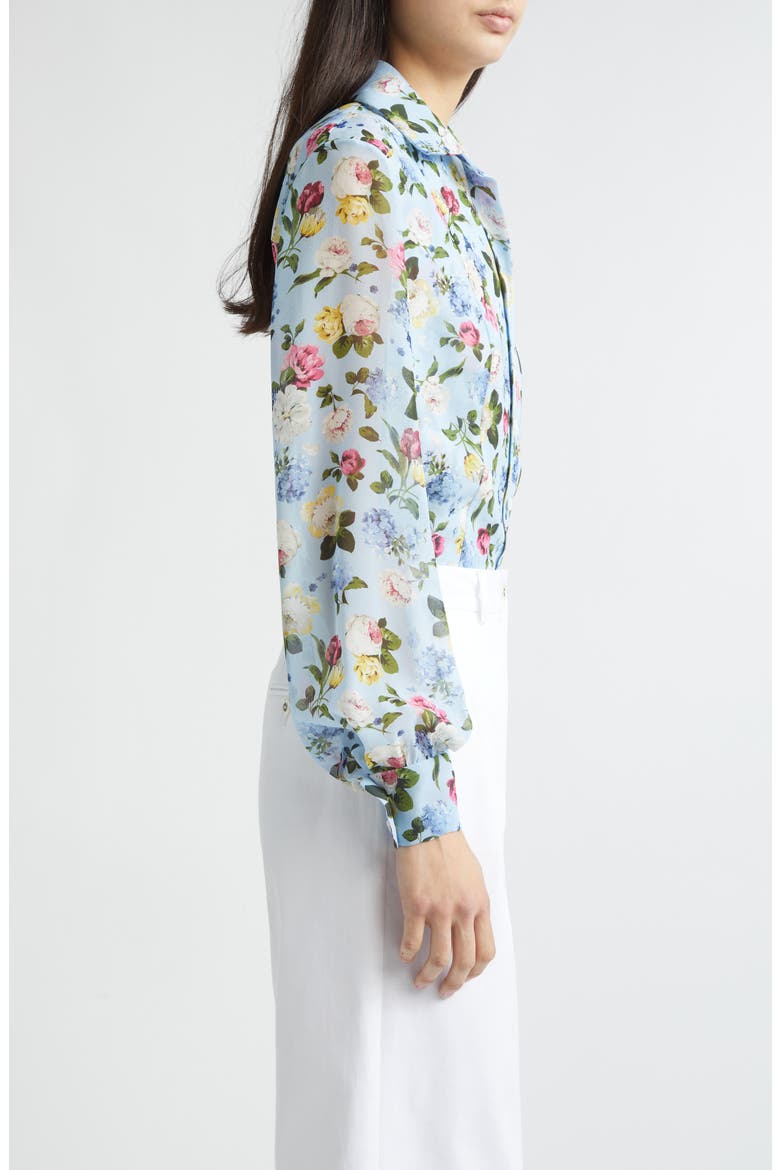Isabella Floral Silk Crepe Button-Up Shirt, Alternate, color, CLOUDY BLUE MULTI
