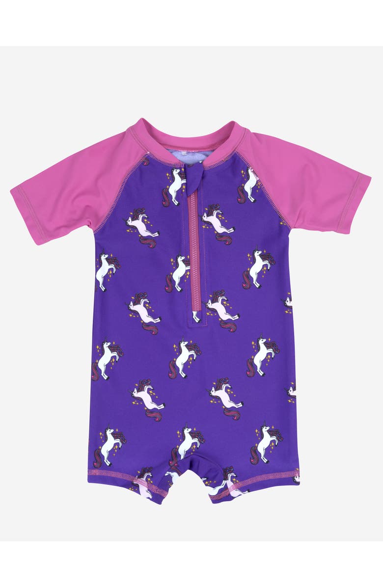 Leveret Baby One-Piece Rashguard, UPF 50+ Sun Protection Swimwear, Main, color, Unicorn
