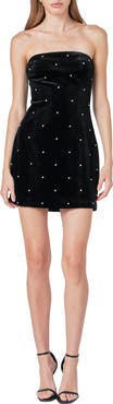 Endless Rose Rhinestone Detail Strapless Velvet Minidress