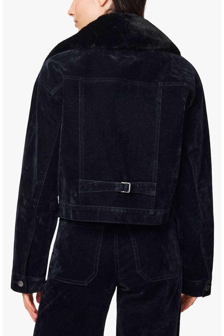 Faux Fur Collar Cropped Jacket, Alternate, color, NAVY