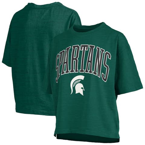 Women's Pressbox Green Michigan State Spartans Nelson Arch Over Logo Waist Length Oversized Slub T-Shirt